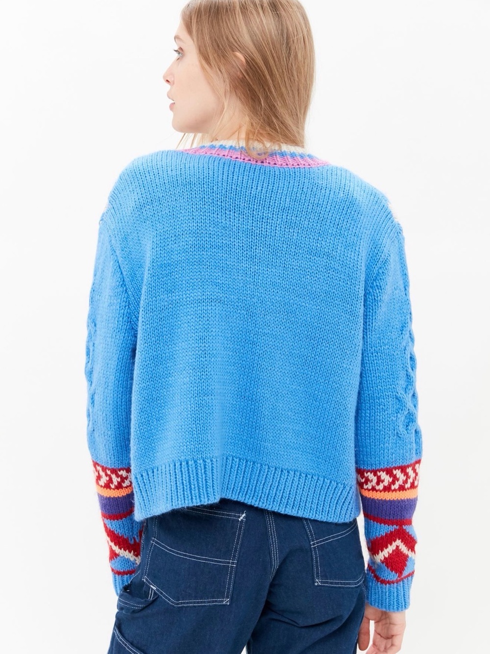 Urban Outfitters Blue Fair Isle Cable-Knit Cardigan - Picture 4 of 9